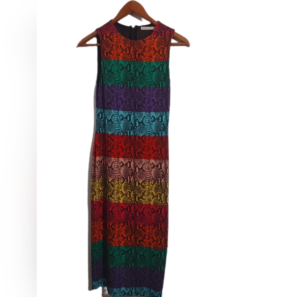 Alice + Olivia Red and Gold Tiered Ruffled Cocktail Dress